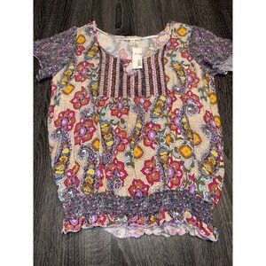 Love and Liberty Boho Floral Paisley Smocked Hem Blouse Women's Size S NWT
